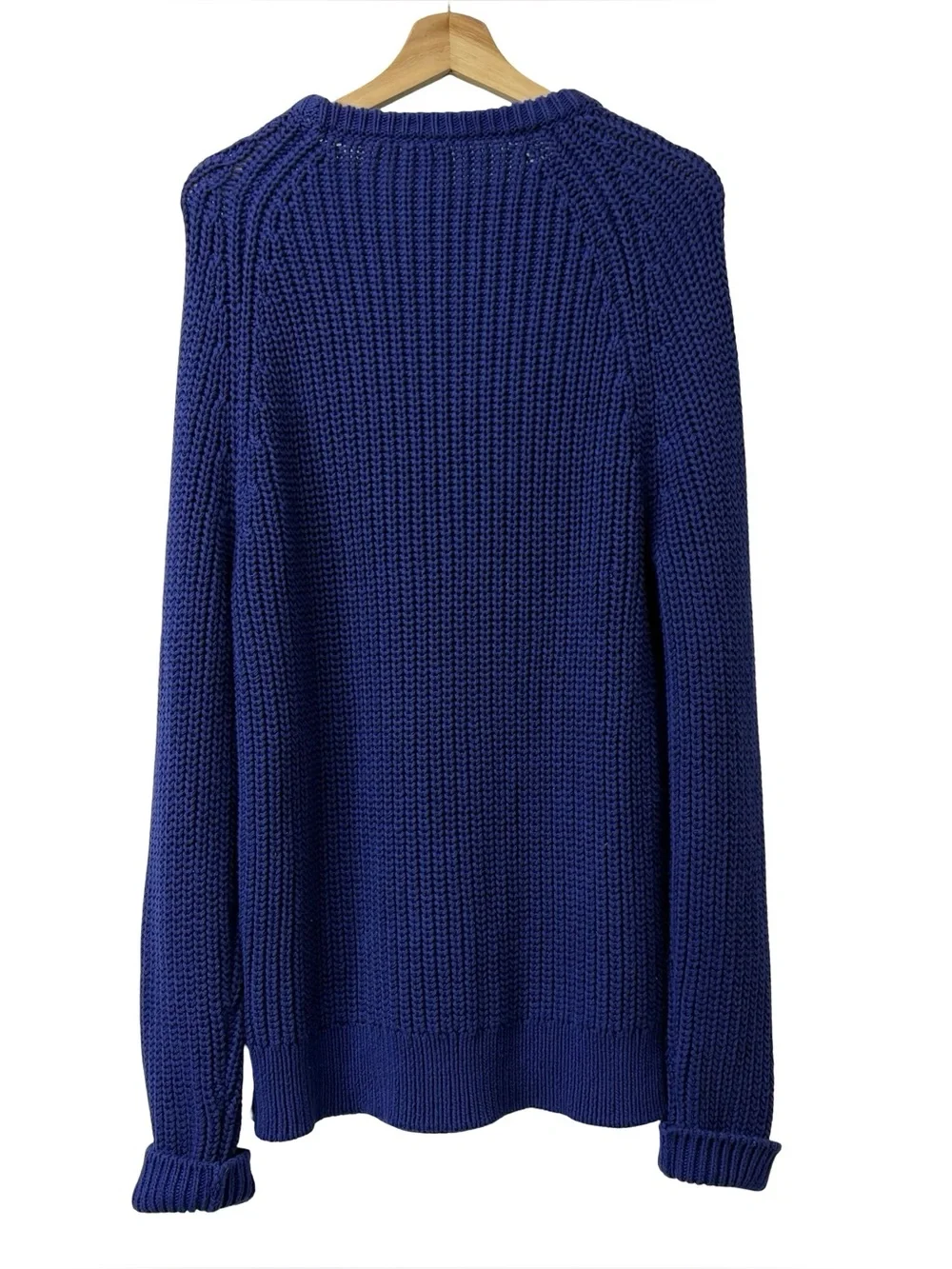 J.Crew men's shaker-stitch chunky fisherman crewneck sweater indigo blue Size M